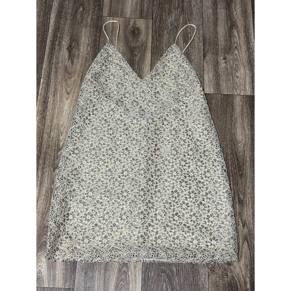 ZARA CROCHET LACE SLIP FLOWER LINED EVENING SHORT MINI DRESS WOMENS SIZE M NUDE - Picture 2 of 9